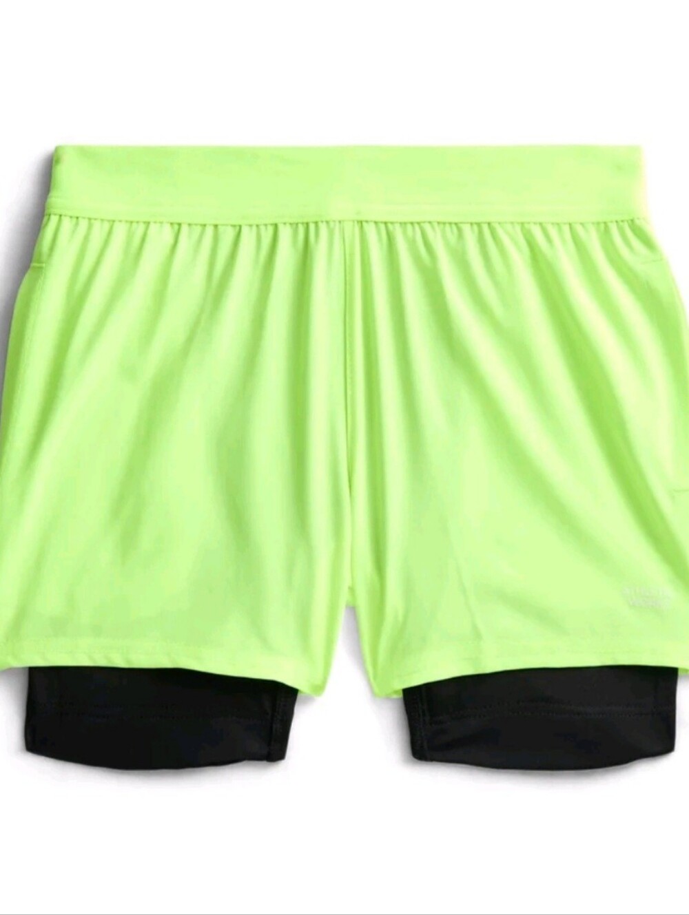 Athletic Works Boys Neon Green Layered Athletic Shorts with Black Inner Brief